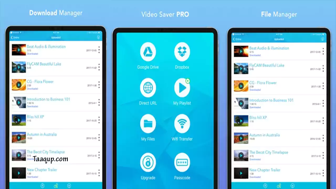 صور من داخل تطبيق Video Saver PRO+ Cloud Drive - نقدم لكم  أفضل برامج تحميل من اليوتيوب للأيفون، إضافة لتحميل ملفات الموسيقي وغيرها من الملفات الاخري، ونعرض لكم أفضل 5 تطبيقات لهواتف الايفون 2022.